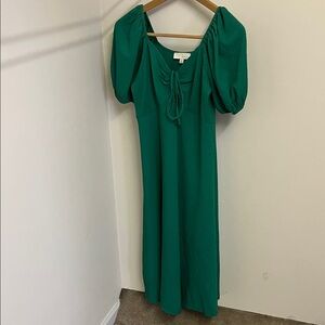 Pinch Emerald Green Puff-Sleeve Midi Dress